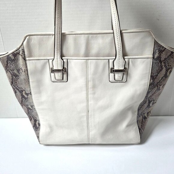 Coach Purse White Gray Mixed Exotic Leather Snakeskin Taylor Satchel F23303 - Picture 7 of 16
